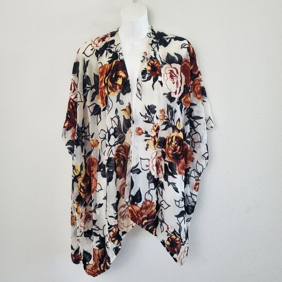 Francesca's Kimono Top One Size Multicolor Velvet Burnout Floral Boho Romantic - Picture 1 of 9